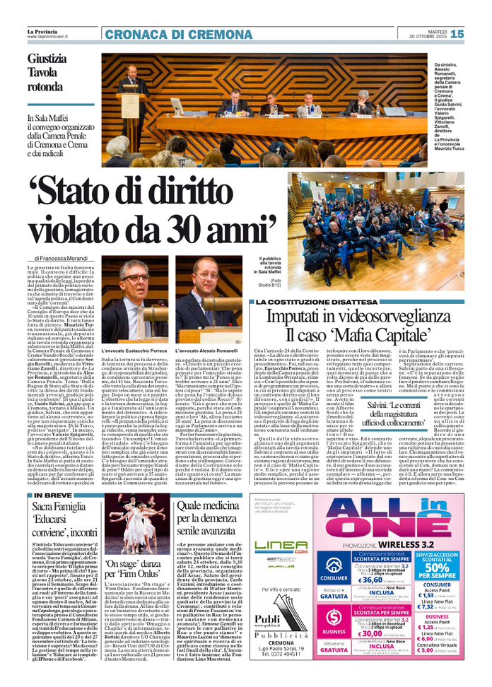 2015 10 20 * La Provincia * Stato di diritto violato da 30 anni