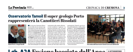 2017 04 04 * La Provincia * Il super geologo Porto rappresenterà la Canottieri Bissolati