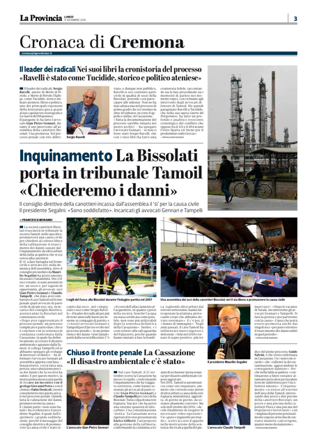 2018 12 17 * La Provincia * La Bissolati porta in tribunale Tamoil, "Chiederemo i danni"