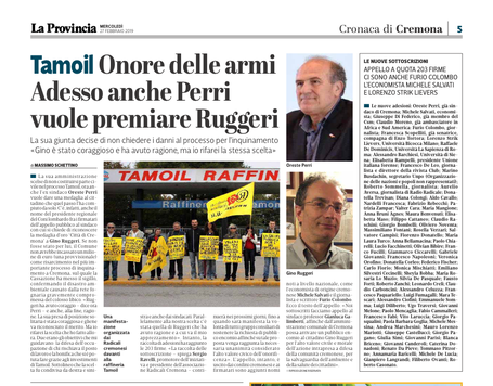 2019 02 27 * La Provincia * Tamoil Onore delle armi Adesso anche Perri vuole premiare Ruggeri