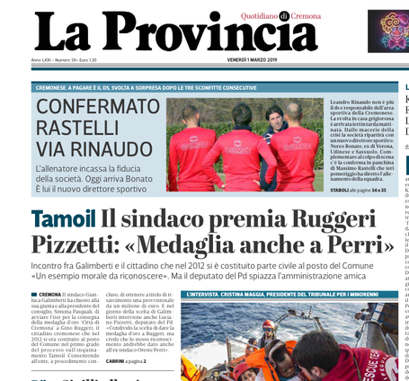 2019 03 01 * La Provincia * Tamoil Il sindaco premia Ruggeri