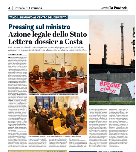 2019 03 03 * La Provincia * Pressing sul ministro Azione legale dello Stato