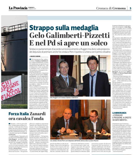 2019 03 03 * La Provincia * Strappo sulla medaglia Gelo Galimberti-Pizzetti