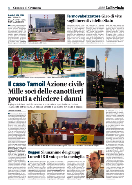 2019 03 13 * La Provincia * Ruggeri Sì unanime dei gruppi Lunedì 18 il voto per la medaglia